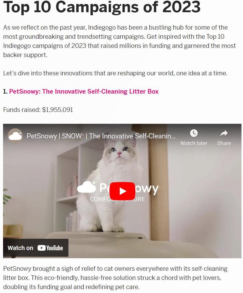 宠物品类新记录!PetSnowy糯雪荣登IGG2023年度全球第一